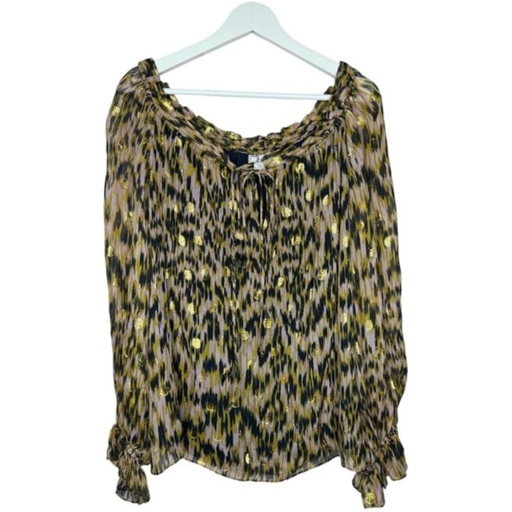 Milly of New York Printed Golden Polkadot Long Sleeve Blouse